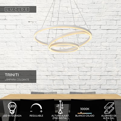 Lucide TRINITI - Lámpara colgante - Ø 80 cm - LED Regul. - 3000K - Blanco